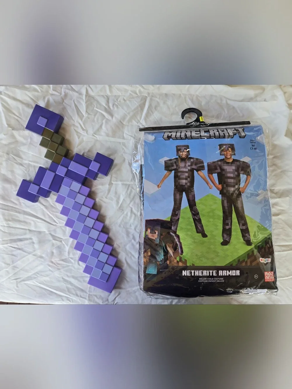Minecraft Netherite Armor Costume And Enchanted Diamond Prop Bundle- Size M